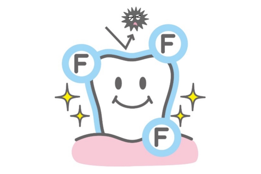 フッ素により強くなった歯が菌をはじくイメージイラスト