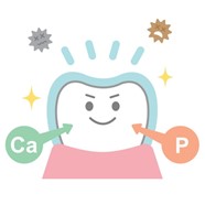 カルシウムとリンにより強くなった歯がばい菌を跳ね返しているイラスト